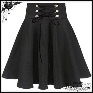 High Waisted A-Line Flare Mini Skirt, Polyester Spandex, Gothic Plaid